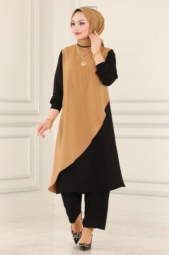 moda selvim Combine PL8085 Latte&Black - Thumbnail