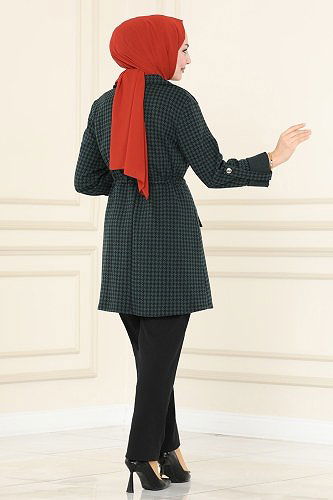 moda selvim PL9049 نمط مربعات زيتي & اسود طقم - Thumbnail