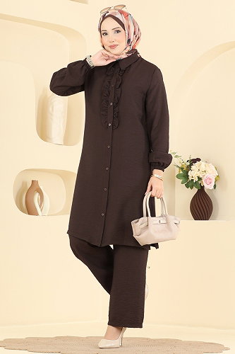 moda selvim طقم بني غامق 002ZMRK1203 - Thumbnail