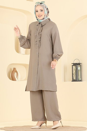 moda selvim طقم بيج غامق 002ZMRK1203 - Thumbnail