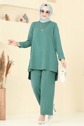 moda selvim طقم أخضر باهت 0047UZ662 - Thumbnail