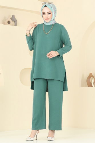 moda selvim طقم أخضر باهت 0047UZ662 - Thumbnail