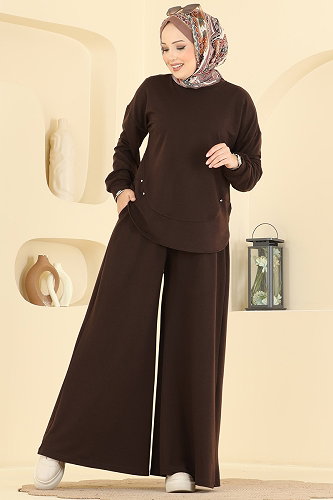 moda selvim طقم بني 005NZA1199 - Thumbnail