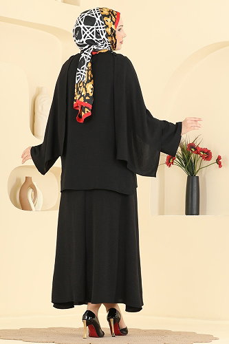 moda selvim طقم أسود 005ZMRK1203 - Thumbnail