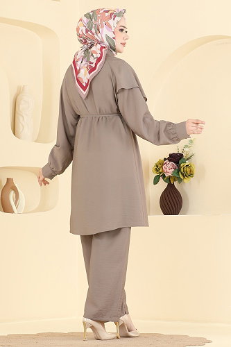 moda selvim طقم بيج غامق 006ZMRK1203 - Thumbnail