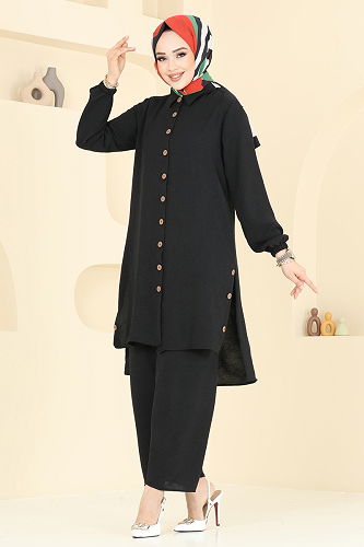 moda selvim طقم أسود 007MR1078 - Thumbnail