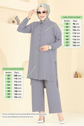 moda selvim طقم رمادي غامق 007MR1078 - Thumbnail