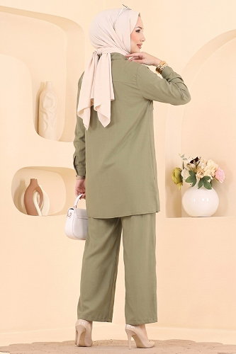 moda selvim طقم أخضر عشبي 008ZMRK1203 - Thumbnail