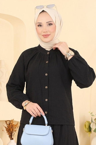 moda selvim طقم أسود 009ZMRK1203 - Thumbnail