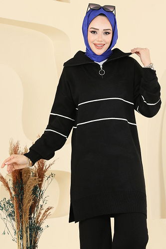 moda selvim طقم أسود 01050BRZ597 - Thumbnail