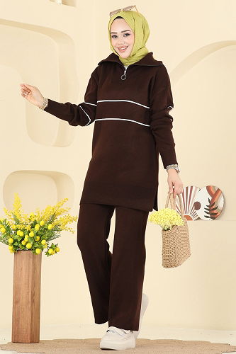 moda selvim طقم بني 01050BRZ597 - Thumbnail