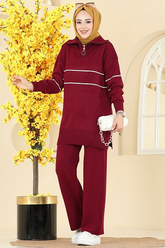 moda selvim طقم خمري 01050BRZ597 - Thumbnail