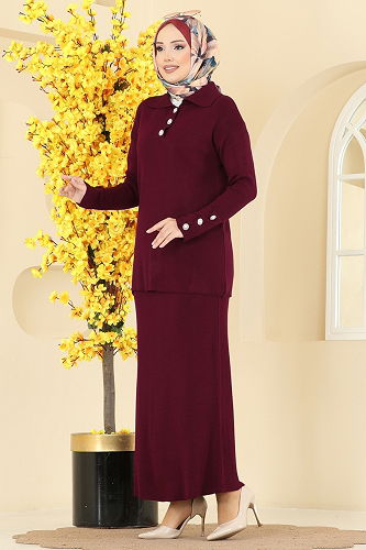 moda selvim Combined 01213MT581 Burgundy - Thumbnail