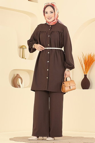 moda selvim طقم بني غامق 013ZMRK1203 - Thumbnail