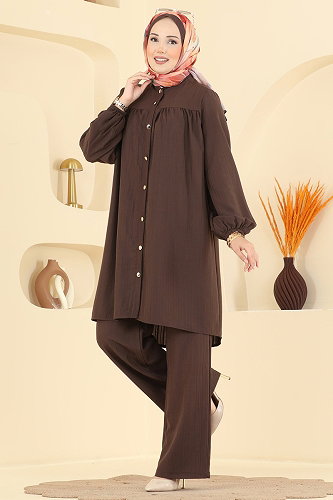 moda selvim طقم بني غامق 013ZMRK1203 - Thumbnail