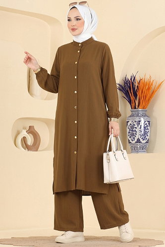 moda selvim طقم بني فاتح 014ZMRK1203 - Thumbnail