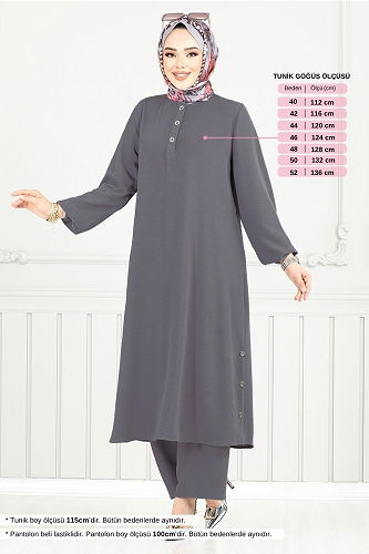 moda selvim طقم رمادي غامق 015MR1077-M - Thumbnail