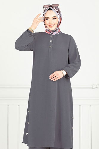 moda selvim طقم رمادي غامق 015MR1077-M - Thumbnail