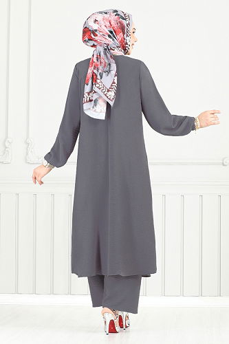 moda selvim طقم رمادي غامق 015MR1077-M - Thumbnail