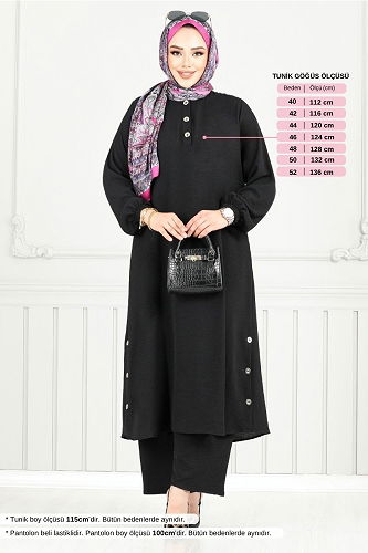 moda selvim طقم أسود 015MR1077-M - Thumbnail