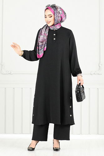 moda selvim طقم أسود 015MR1077-M - Thumbnail