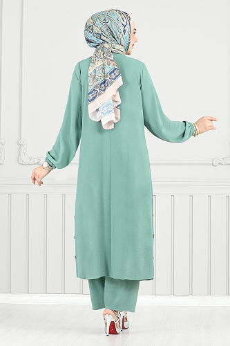 moda selvim طقم أخضر باهت 015MR1077-M - Thumbnail