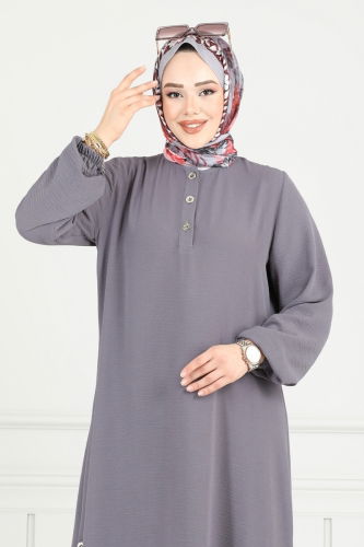 moda selvim طقم رمادي غامق 015MR1078 - Thumbnail
