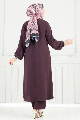 moda selvim طقم ليلكي غامق 015MR1078 - Thumbnail