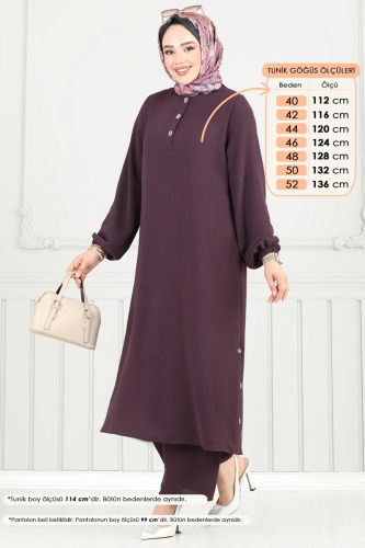 moda selvim طقم ليلكي غامق 015MR1078 - Thumbnail