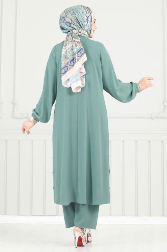 moda selvim طقم أخضر باهت 015MR1078 - Thumbnail