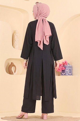 moda selvim طقم أسود 015ZMRK1203 - Thumbnail