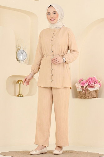 moda selvim طقم كريمي 016ZMRK1203 - Thumbnail