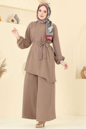 moda selvim طقم بيج غامق 017MR1078 - Thumbnail