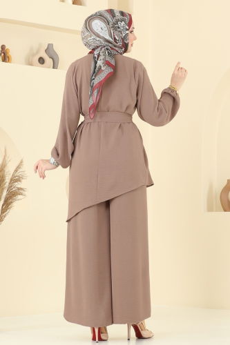 moda selvim طقم بيج غامق 017MR1078 - Thumbnail