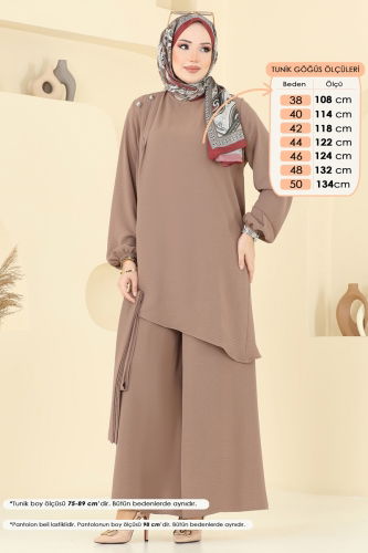 moda selvim طقم بيج غامق 017MR1078 - Thumbnail