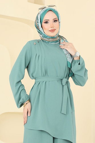 moda selvim طقم أخضر باهت 017MR1078 - Thumbnail