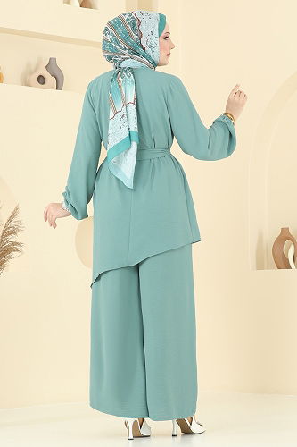 moda selvim طقم أخضر باهت 017MR1078 - Thumbnail