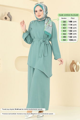 moda selvim طقم أخضر باهت 017MR1078 - Thumbnail