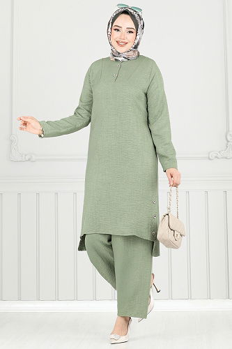 moda selvim طقم أخضر عشبي 018MR1078 - Thumbnail