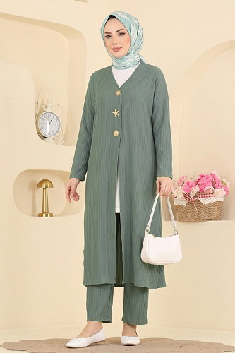 moda selvim طقم أخضر باهت غامق 019ZMRK1203 - Thumbnail