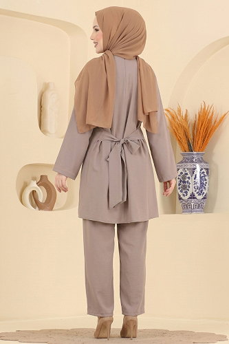 moda selvim طقم بيج غامق 020ZMRK1203 - Thumbnail