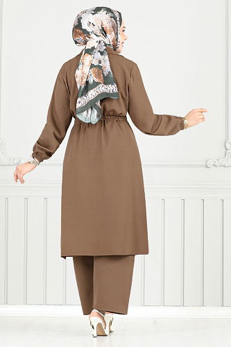 moda selvim طقم بني فاتح 021MR1077-M - Thumbnail