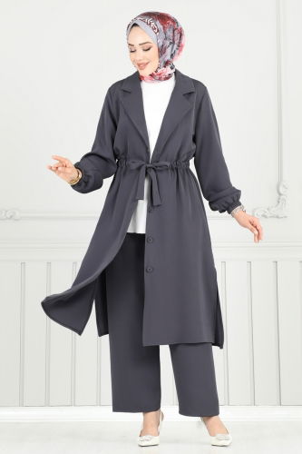 moda selvim طقم رمادي غامق 021MR1078 - Thumbnail
