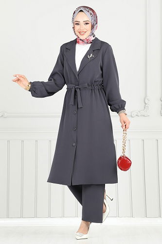 moda selvim طقم رمادي غامق 021MR1078 - Thumbnail