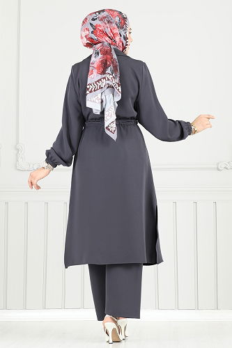 moda selvim طقم رمادي غامق 021MR1078 - Thumbnail