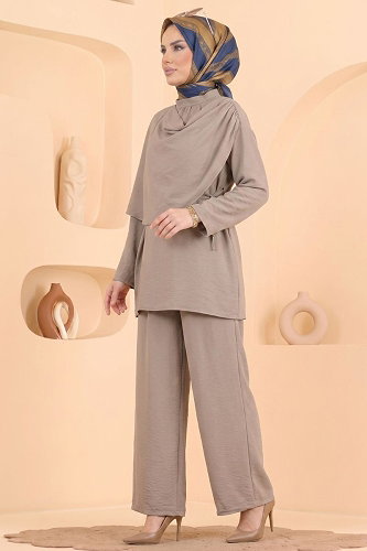 moda selvim طقم بيج غامق 023ZMRK1203 - Thumbnail