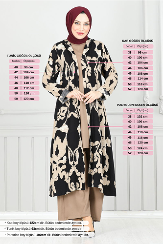 moda selvim طقم بيج غامق واسود 0332BGS895 - Thumbnail