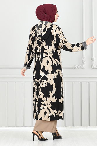 moda selvim طقم بيج غامق واسود 0332BGS895 - Thumbnail