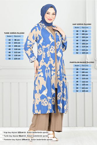 moda selvim طقم أزرق وبيج 0332BGS895 - Thumbnail