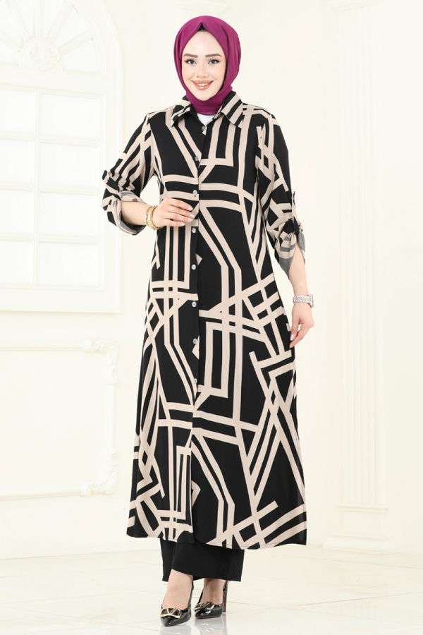 Modaselvim الاطقم طقم بيج وأسود 0337BG354